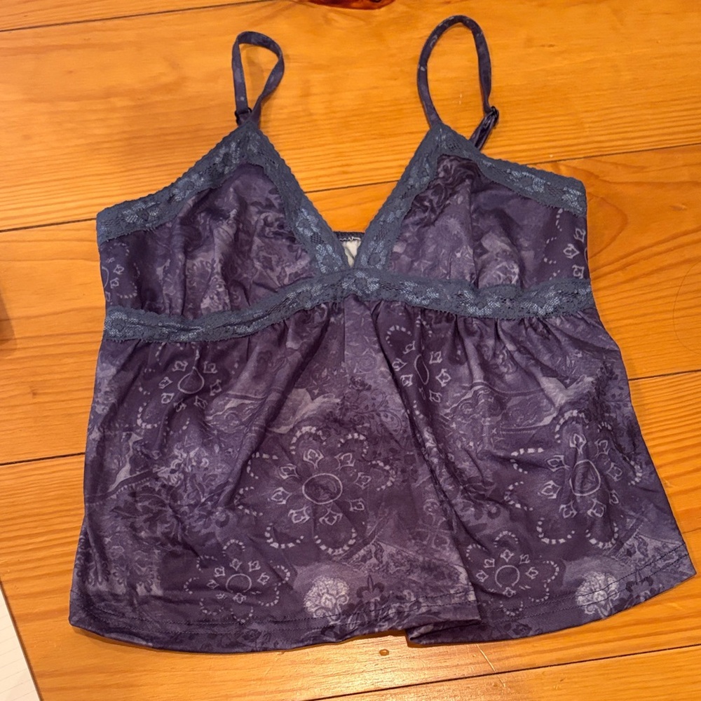 Blue Lace Trim Camisole Tank Top